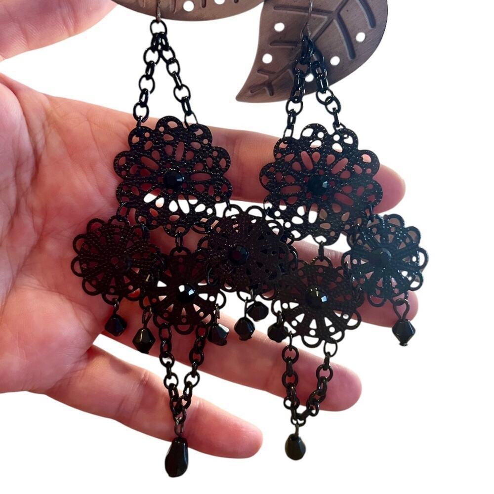 Vintage Women's Boho Black Chandelier Dangle Earrings